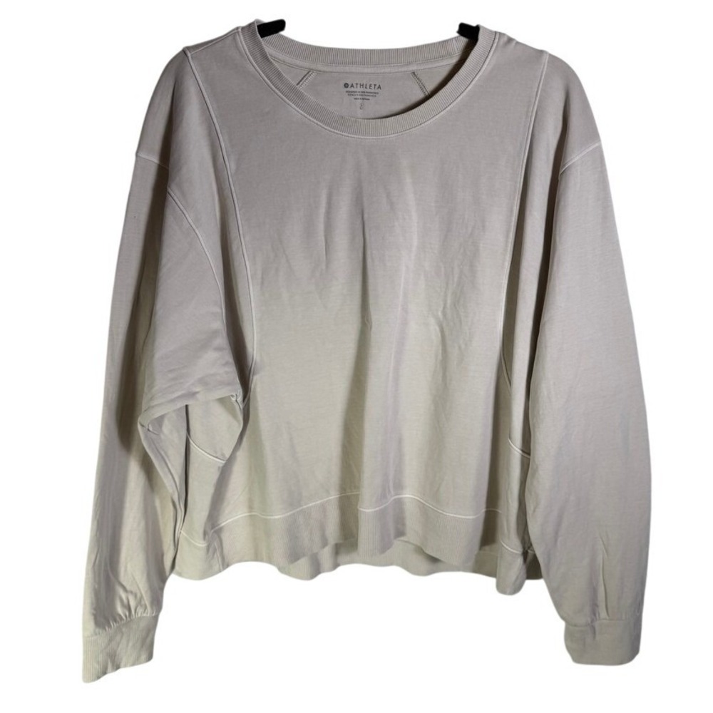 Athleta Womens Beige Curved Seam Boxy Pullover Sweatshirt Size Large L
